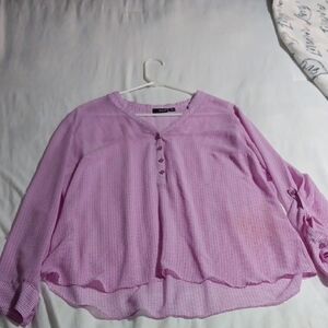 Boho Lightweight Pink Split-Hem Henley Top -